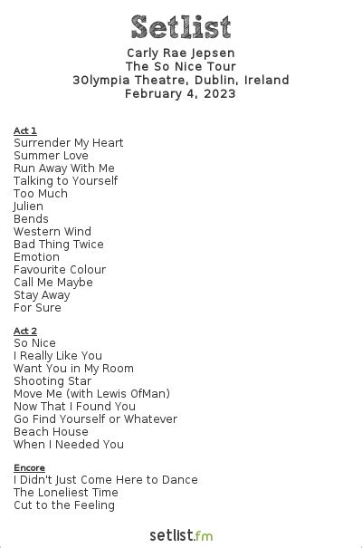 carly rae jepsen setlist